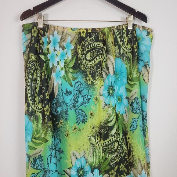 Lane Bryant Maxi Skirt Green 22 24 Floral Sheer Chiffon Fairy Ethereal Whimsical - Picture 7 of 9
